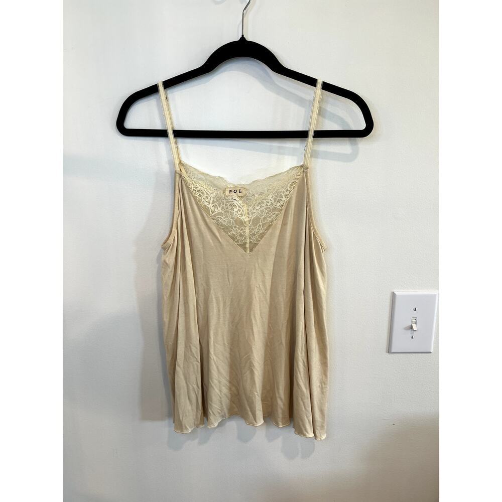 POL Cream Lace Trim Cami Tank Top Size Small Adjustable Strap Boho